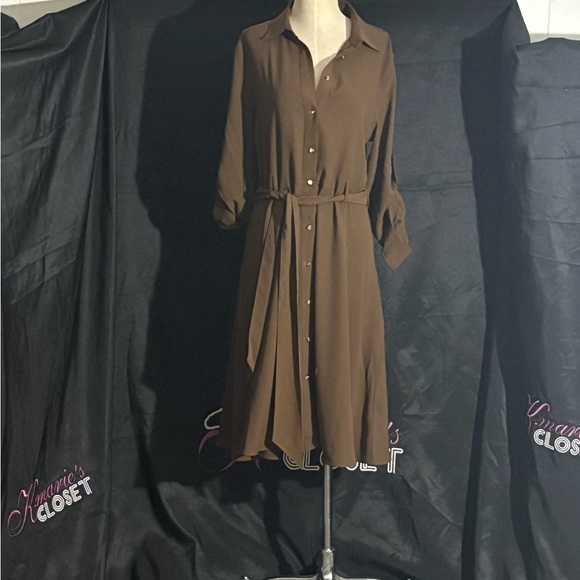 ralph lauren brown pleated dress Squire Brown Short Sleeve Day Dress